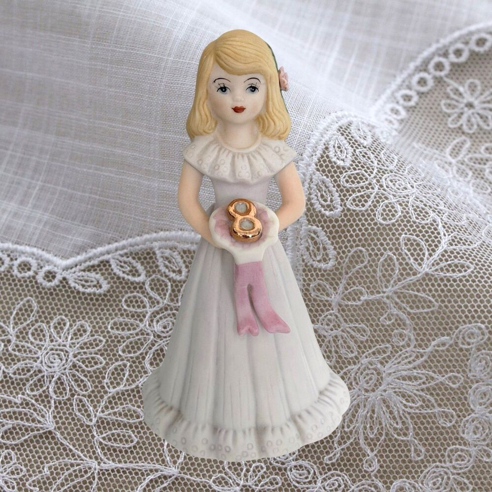 Vintage Enesco Growing Up Birthday Girl Figurine Age 8 Birthday Blonde 1981